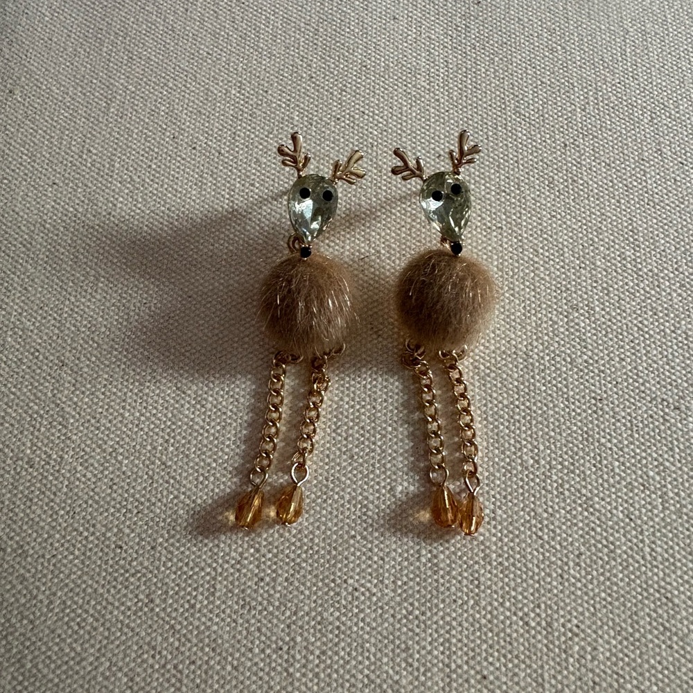 INC International Concepts Crystal Reindeer Pom Pom earrings